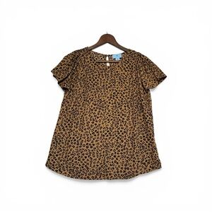 CeCe Leopard Print Animal Print Short Sleeve Blouse Women’s Size M